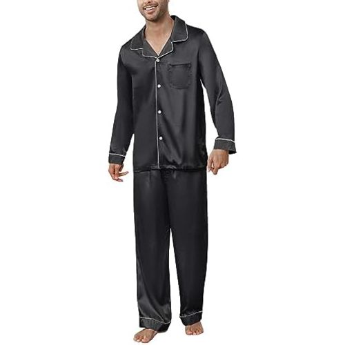 U2SKIIN Mens Silk Pajamas Set, Long Sleeve Satin Pajamas for Men Sleepwear Button Down Pjs Set Two-piece