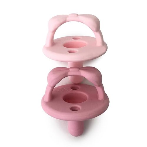 Itzy Ritzy Silicone Pacifiers for Ages 6-18 Months – Itzy Soother Pacifiers Feature Collapsible Handle & Two Air Holes for Added Safety – Set of 2 in Light & Dark Pink