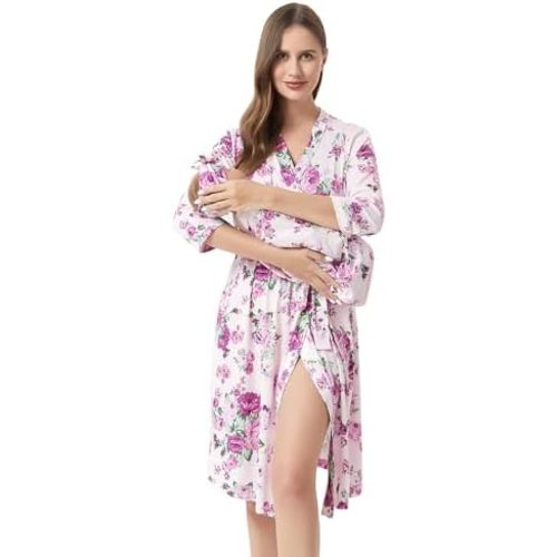 Galabloomer Flower Maternity Robe and Baby Receiving Blanket, Matching Mommy Labor Delivery Robe and Swaddle Set