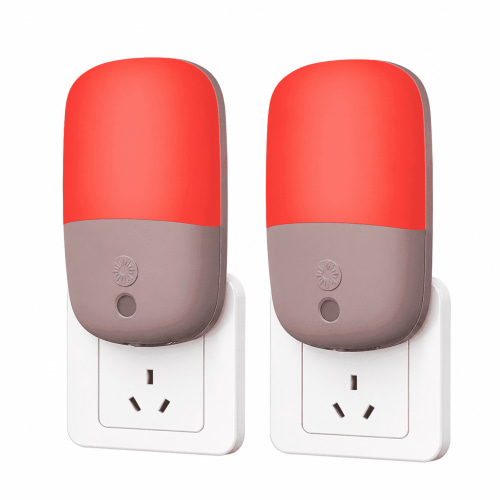 Sourcingbay Red LED Night Light, 670nm Plug-In Wall Lamp with Dusk to Dawn Sensor, Dimmable, 2 Pack