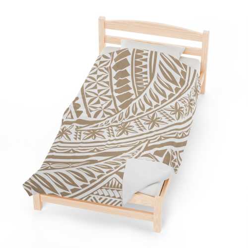 Taupe Polynesian Print Plush Blanket
