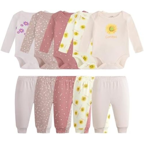 Baby Newborn Layette 10-Piece Clothing Sets Soft Cotton Bodysuits Pants Sets for Baby Boys Girls Toddler Unisex