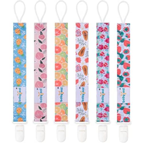 Babygoal Fruit Pacifier Clips, 6 Pack Binky Paci Holder and Leash for Boys and Girls Fits for Most Pacifier, Binkie Styles & Baby Teethers & Toys and Gift 6PB17
