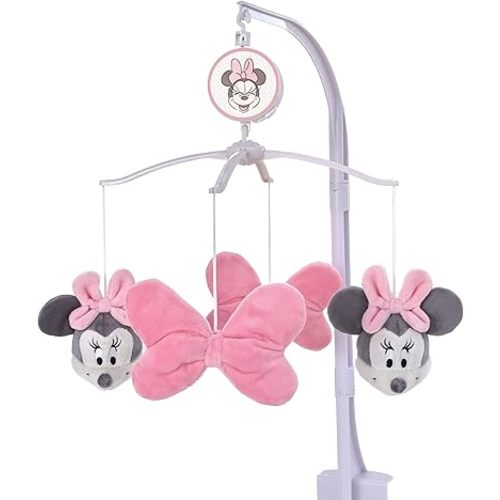 NoJo Disney Minnie Mouse Musical Mobile Lovely Little Lady Pink Plush Bows Baby Nursery Mobile Décor for Boys or Girls