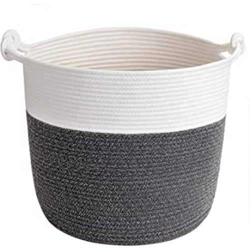 Goodpick Baby Storage Basket, Cotton Rope Laundry Basket for Blankets, Clothes 15 x 14.2 Inches, Nursery Woven Storage Organizing for Toys, Grey
