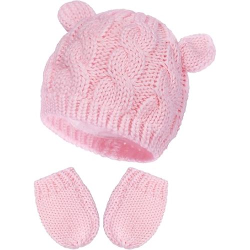 Baby Winter Hat Mittens Set Knitted Beanie Gloves for Baby Girls Boys Newborn Infant Toddler Autumn Winter