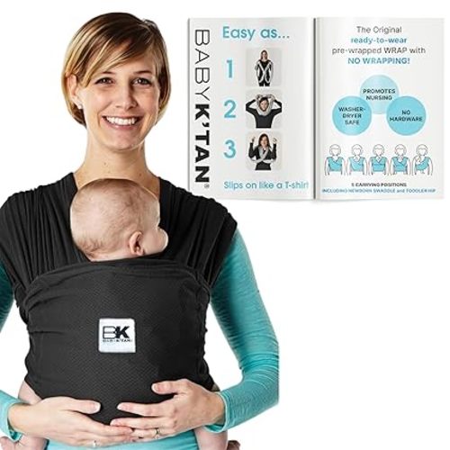 Breeze Baby K'tan Baby Carrier Breathable 100% Cotton Mesh | Hands Free Wrap for Infants | No Rings Or Buckles | Black | Large