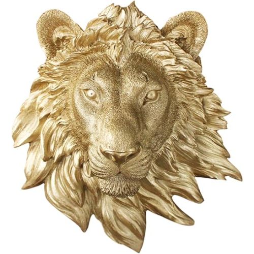 Wall Charmers Mini Gold Faux Lion Head Wall Hanging - 9" Faux Taxidermy Animal Head Wall Decor - Handmade Farmhouse Decor