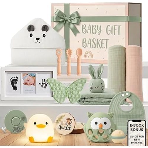 New Baby Gift Basket Curated 22-Piece Set with Infant Development Toys