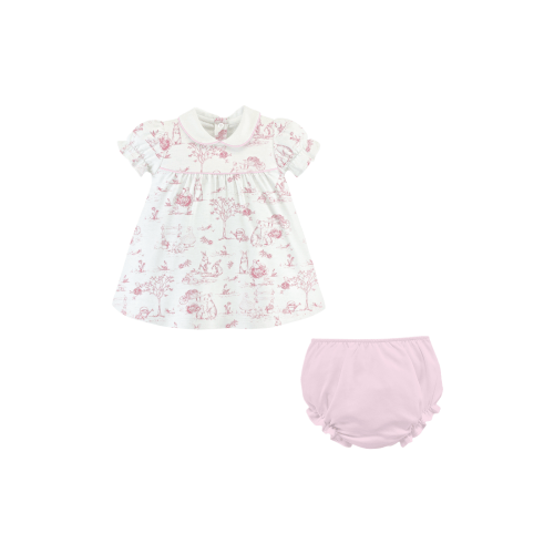 Pink Toile Bunnies Blouse & Bloomers Set