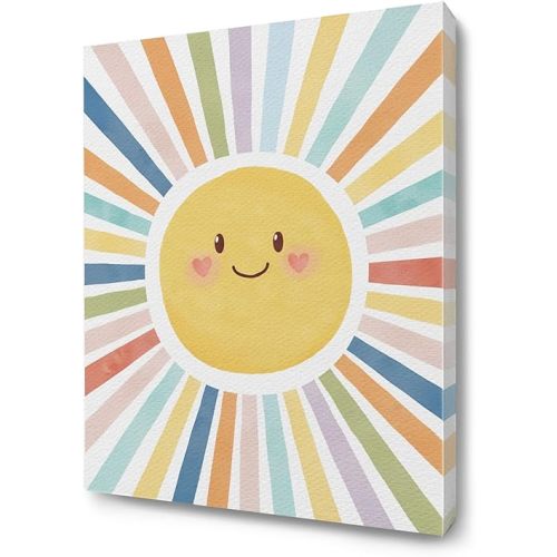 ChissNook Boho Sunshine Framed Canvas Wall Art, Boho Sun Home Decor for Kids Nursery Room, Sunshine Nursery Room Decorative Gifts for Kids Girls Boys, 12x16 Inches