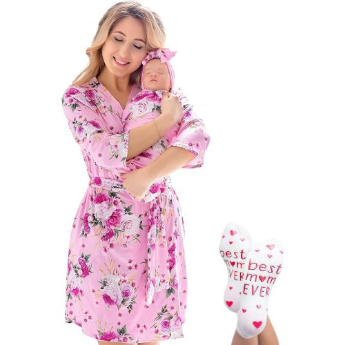 Mommy and Me Robe and Swaddle Set | Maternity Robe Matching Baby Girl, Boy