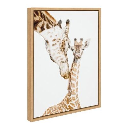 18" x 24" Sylvie Mother Baby Giraffe Portrait Canvas by Amy Peterson Natural - Kate & Laurel All Things Decor: Wall Art for Nursery