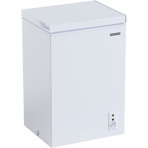 FRIGIDAIRE EFRF3005-AMZ Chest Deep Freezer-Garage-Ready, 3.5 Cu. Ft. Capacity, White-Adjustable Thermostat-Removable Vinyl Coated Wire Basket-Easy Defrost Drain