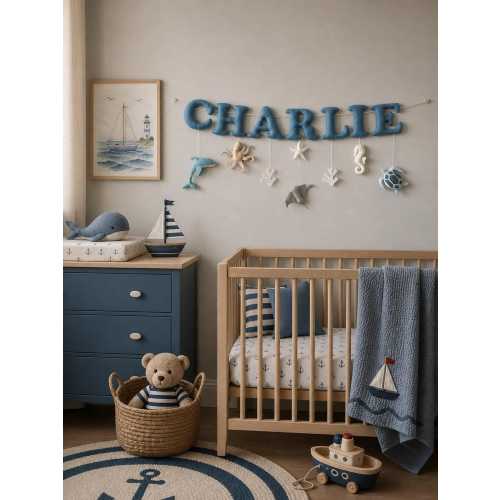 Ocean Name Garland, Personalized Baby Name Banner, Sea Animals Nursery Decor