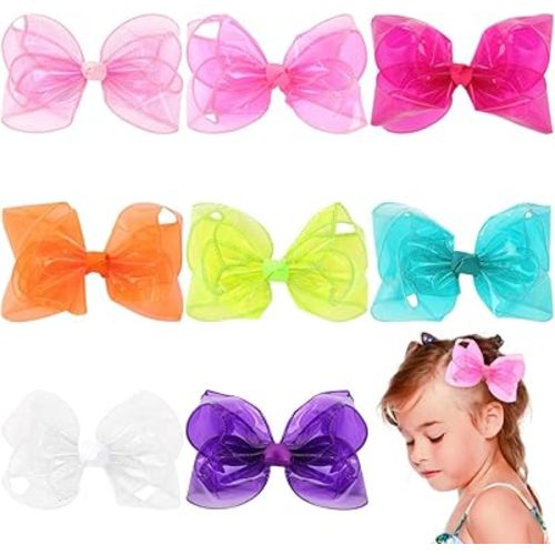 Umibow 8 Pcs Jelly Hair Bow Clips Waterproof Bowknot Hairpin PVC Summer Swim Pool Bow Clips Multi-Colored Hair Barrettes Transparent Hair Accessories(Style A)