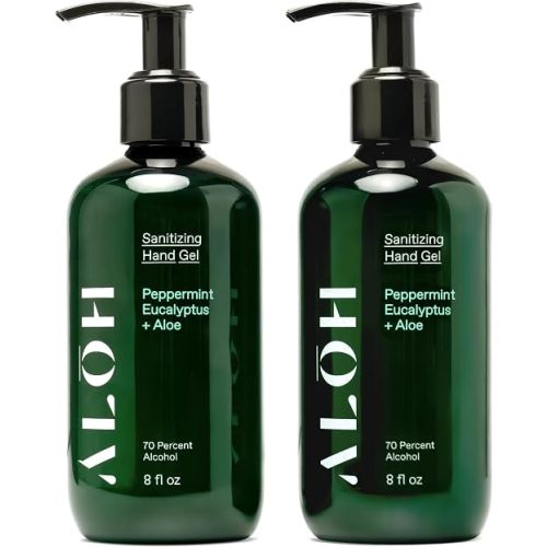 ALŌH Hand Sanitizer Gel 2-Pack, Peppermint Eucalyptus + Aloe, 70% Alcohol