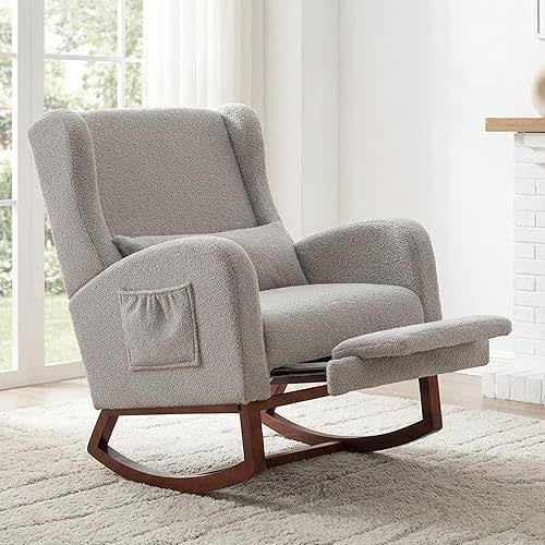 Nursery Rocking Chair,Rocking Chair with Foot Rest,Nursery Rocker Comfy Glider Nursing Chair with Back Pillow for Living Room,Bedroom,Light Grey