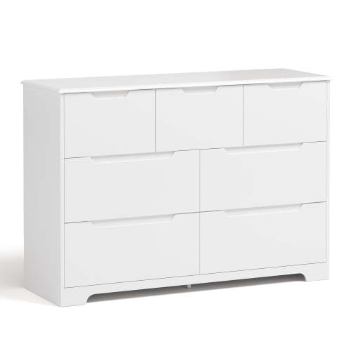 Asofer 7 Drawer Dresser with Cutout Handle, Chest of Drawers for Bedroom, Entryway, Hallway, White