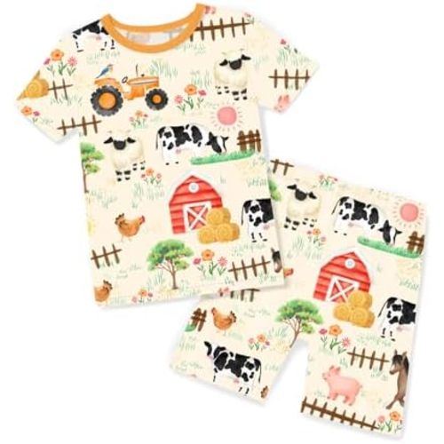 babee Reshinee Bamboo Viscose Toddler Boys Pajamas Set, Short Sleeve Kids