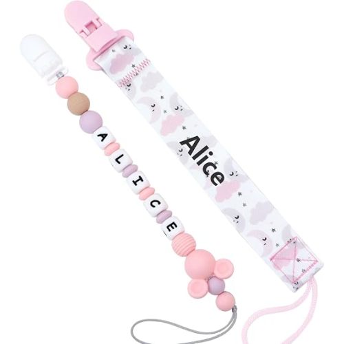 Personalized Stroller Clip with Name, Customizable Stroller Clip Personalized Name (Pink Mouse)