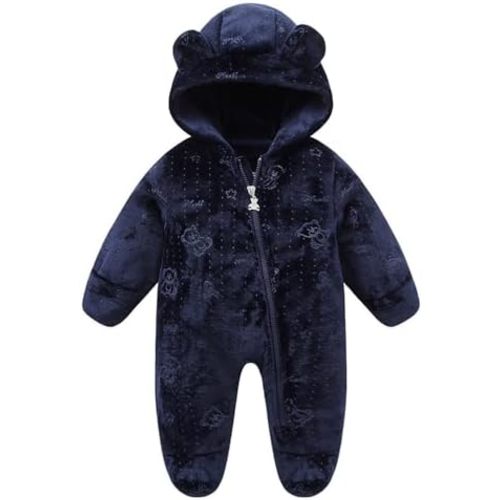 WYTbaby Baby Snowsuit Fleece Hooded Romper Toddler Footed Jumpsuit Onesie Thin Fall Winter Outfits
