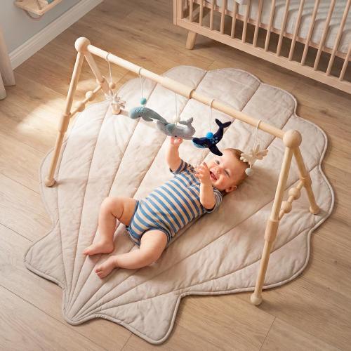 Wooden Montessori Baby Gym + Ocean Handing Toys + Shell Play Mat, Nautical Sea Nursery Decor, Newborn Gift