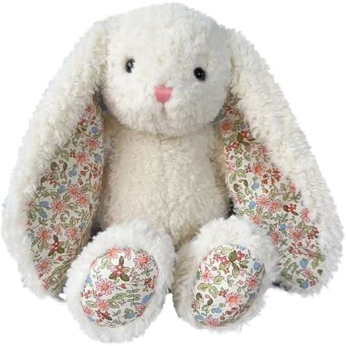 Floral Bunny Stuffed Animal Cream French Style Blossom Romantic Rabbit Plush Toy Easter Stuffers Birthday Gifts Girlfriend Kids Party Favors Home Aesthetic Bedroom Decoration 8.7 Inch 9.5 oz