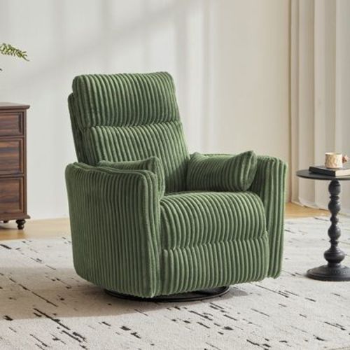 LINSY HOME Power Swivel Rocking Recliner Chair with USB Charging, 360° Glider, Soft Corduroy Upholstery, High Back & Pillows Green 36"D x 34"W x 41"H