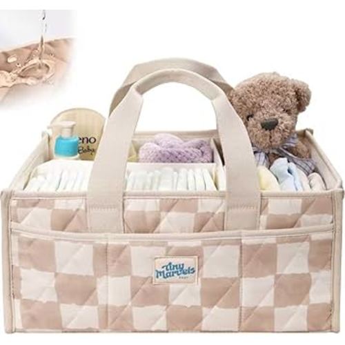 Tiny Marvels Baby Diaper Caddy Organizer, Water Repellency Baby Basket for Newborn Essentials and Diaper Station, Gift for Baby Shower and Registry Must-Have, Portable Storage for Travel
