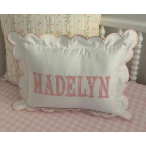 Scallop Pillow Sham/Monogram Nursery Pillow/Personalized Baby Gift/Bow Pillow/College Monogram Pillow/Decorative Throw/Monogram Pillow Sham