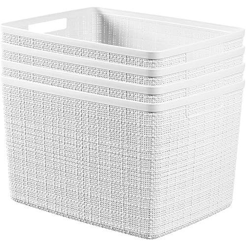 4 Large 20L Organization and Storage Baskets - Perfect Bins for Home Office, Closet Shelves, Kitchen Pantry and All Bedroom Essentials, White
