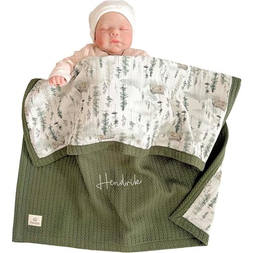 Personalized Baby Blanket with Name – Handmade 100% Organic Cotton Newborn Gift | Custom Knit Blanket for Boys, Girls, Kids & Baby Showers