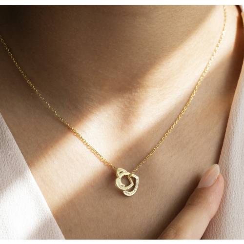 Custom Interlocking Hearts Necklace, Double Hearts Personalized Pendant, Nested Hearts Necklace, Name & Date Engraved Hearts Necklace