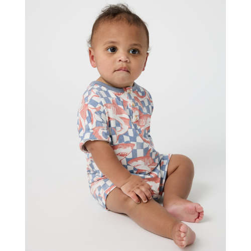 Shark Fin Checks Dolman Henley Romper | Little Sleepies
