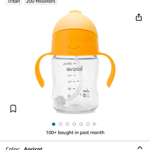 Amazon.com: Evorie Tritan Weighted Straw Sippy Cup with Handles for Baby and Toddlers 6 months up, 7 Oz Soft Silicone Straw Infant First Training Water Bottle (Apricot) : Baby