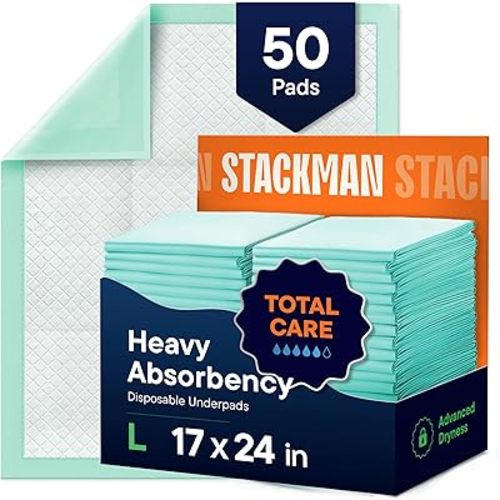Chucks Pads Disposable [50-Pack] Underpads 17"x 24" - Pee Pads for Dog, Puppy - Diaper Changing Table Pad for Baby - Incontinence Bed & Chair Liners for Elderly - Pet Potty Training Pads - Leak Proof