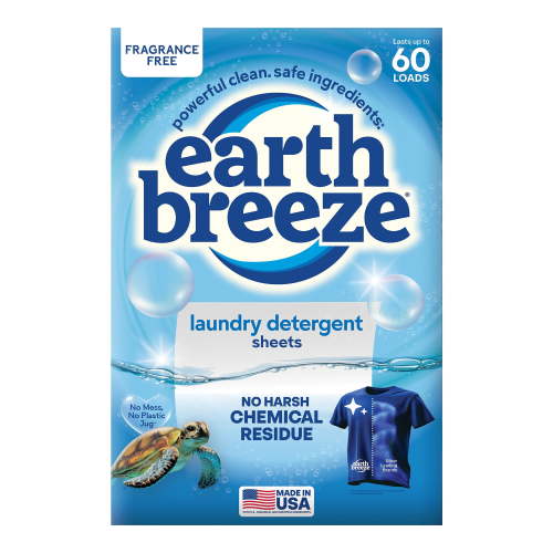 Earth Breeze Hypoallergenic Fragrance-Free Laundry Detergent Sheets, 60 Loads