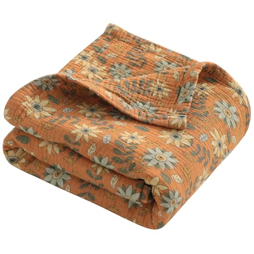 NTBAY 4 Layer Muslin Cotton Toddler Blanket, 30x40 Soft and Breathable Receiving for Newborns and Infants, Perfect for Crib, Stroller, Travel, Lightweight Nursery Blanket, Vintage Daisy Bloom