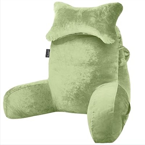SLIGUY Reading Pillow for Sitting in Bed Couch Adult, Back Pillow with arm Support and Pockets, Adult Back Pillow Bed Chair for Rest, Reading, Watching TV, Gaming for Boys and Girls Green