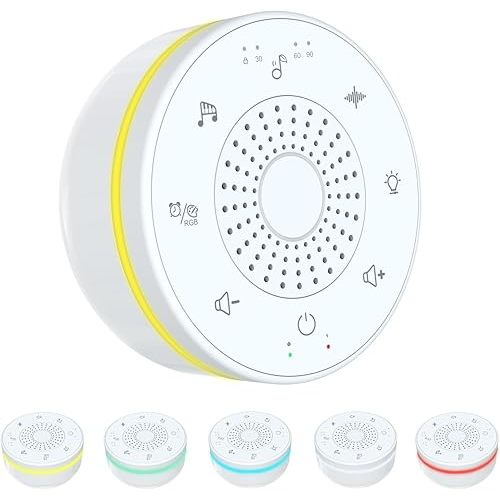 Portable White Noise Sound Machine with 30 Soothing Sounds,5 Color Night Light,3 Timers, Memory Function, Child Lock, White Noise Machine for Baby Adults Kids Sleeping Travel Home Office