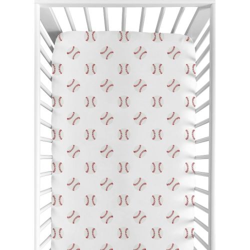 Sweet Jojo Designs Boy Baby Fitted Crib Sheet Baseball Patch Collection Red and White