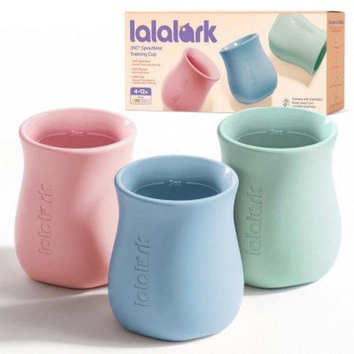 lalalark Silicone Baby Open Cup 6-12 Months, Toddler Water Training Cup, 3-Pack, Tiny Cup Perfect for Baby Led Weaning, Green/Blue/Pink