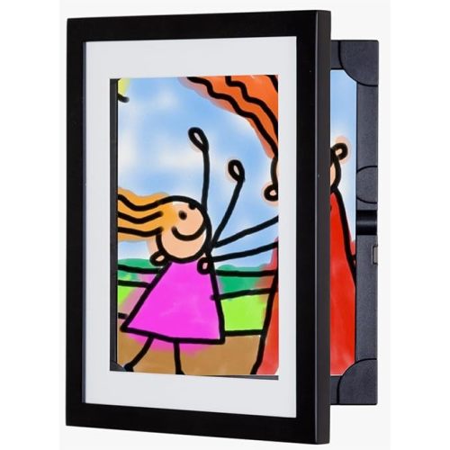 Dynamic Frames Li’l Davinci Art Cabinet, Stores up to 50 Pieces of 8.5 x 11 inch Art, Outer Wooden Frame Dimensions 11.75 x 14.75 inches, Changeable Kids Art Frame, Front Opening, Black