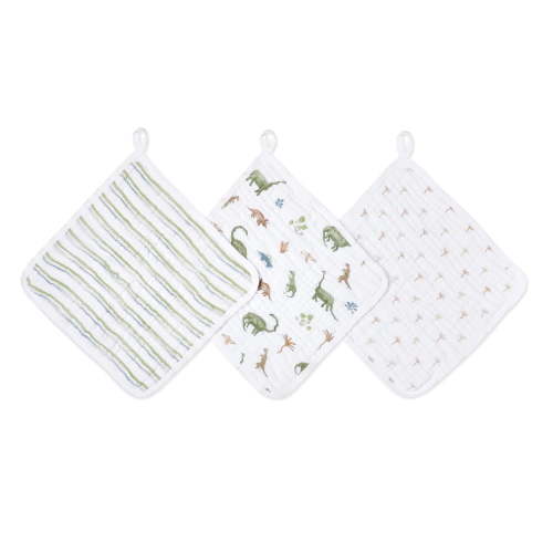 aden + anais essentials Cotton Washcloths, Blue, Dino Jungle, Boys, 3-pack