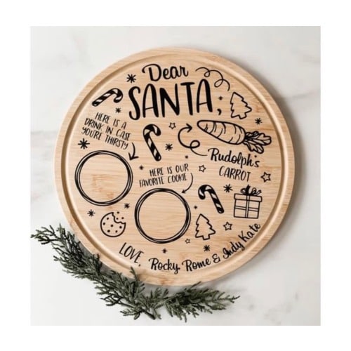 Personalized Christmas Tray, Custom Serving Tray for Christmas, Customized Christmas Wooden Serving Tray Decor, Santa Cookie and Milk Plate