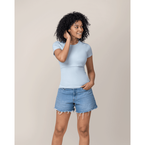 Ribbed Bamboo Crew Neck Nursing T-shirt | French Blue - Kindred Bravely