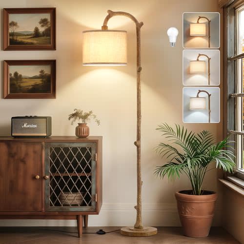 EJIAXIN Floor Lamp for Bedroom - 69" Rustic Farmhouse Tall Lamp with 3 Color Temperatures- Country Resin Vintage Reading Light Standing Lamps for Living Room Office Classroom Home Decor, Bulbs, Brown