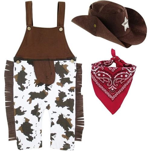 A&J DESIGN Baby Boys' Western Cowboy Romper Sets with Scarf and Hat
