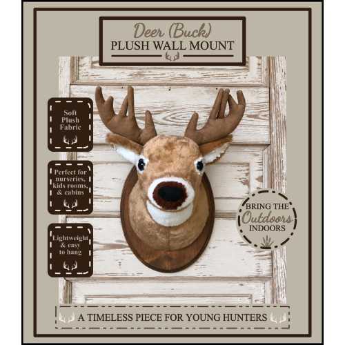 Plush Deer (Buck) Wall Mount, Kids Room, Nursery, Hunting Decor